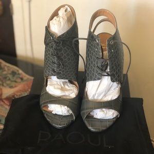 RAOUL Croc Embossed Lace Up Sandals